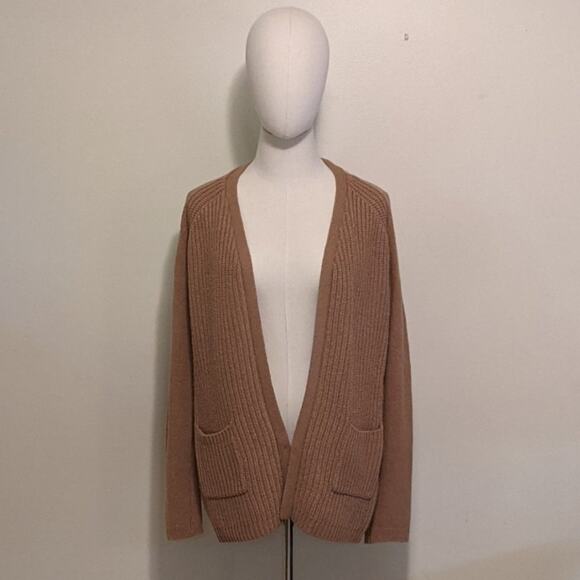 Max Studio Wool Ribbed Knit Camel Tan Cardigan Sweater Fall Winter Layering S - Picture 10 of 12